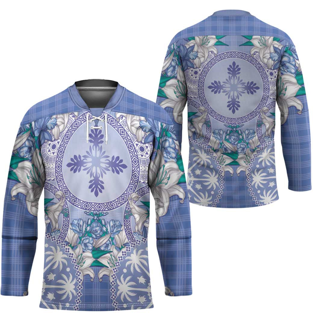 Hawaii Violet Palaka Hockey Jersey With Tapa Pattern Tropical Flowers - Polynesian Pride