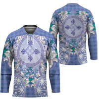 Hawaii Violet Palaka Hockey Jersey With Tapa Pattern Tropical Flowers - Polynesian Pride