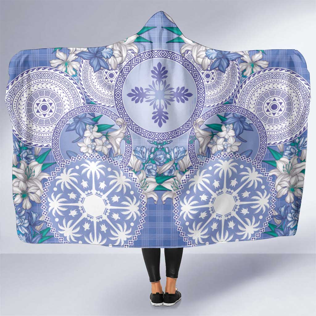 Hawaii Violet Palaka Hooded Blanket With Tapa Pattern Tropical Flowers LT05 One Size Violet - Polynesian Pride