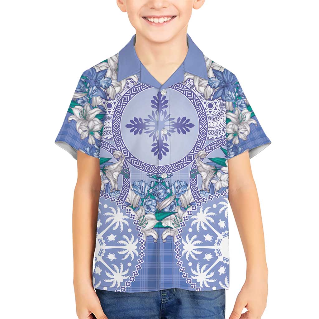 Hawaii Violet Palaka Kid Hawaiian Shirt With Tapa Pattern Tropical Flowers LT05 Kid Violet - Polynesian Pride