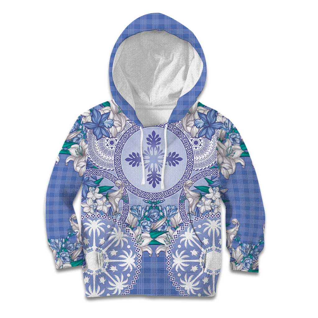 Hawaii Violet Palaka Kid Hoodie With Tapa Pattern Tropical Flowers LT05 Hoodie Violet - Polynesian Pride