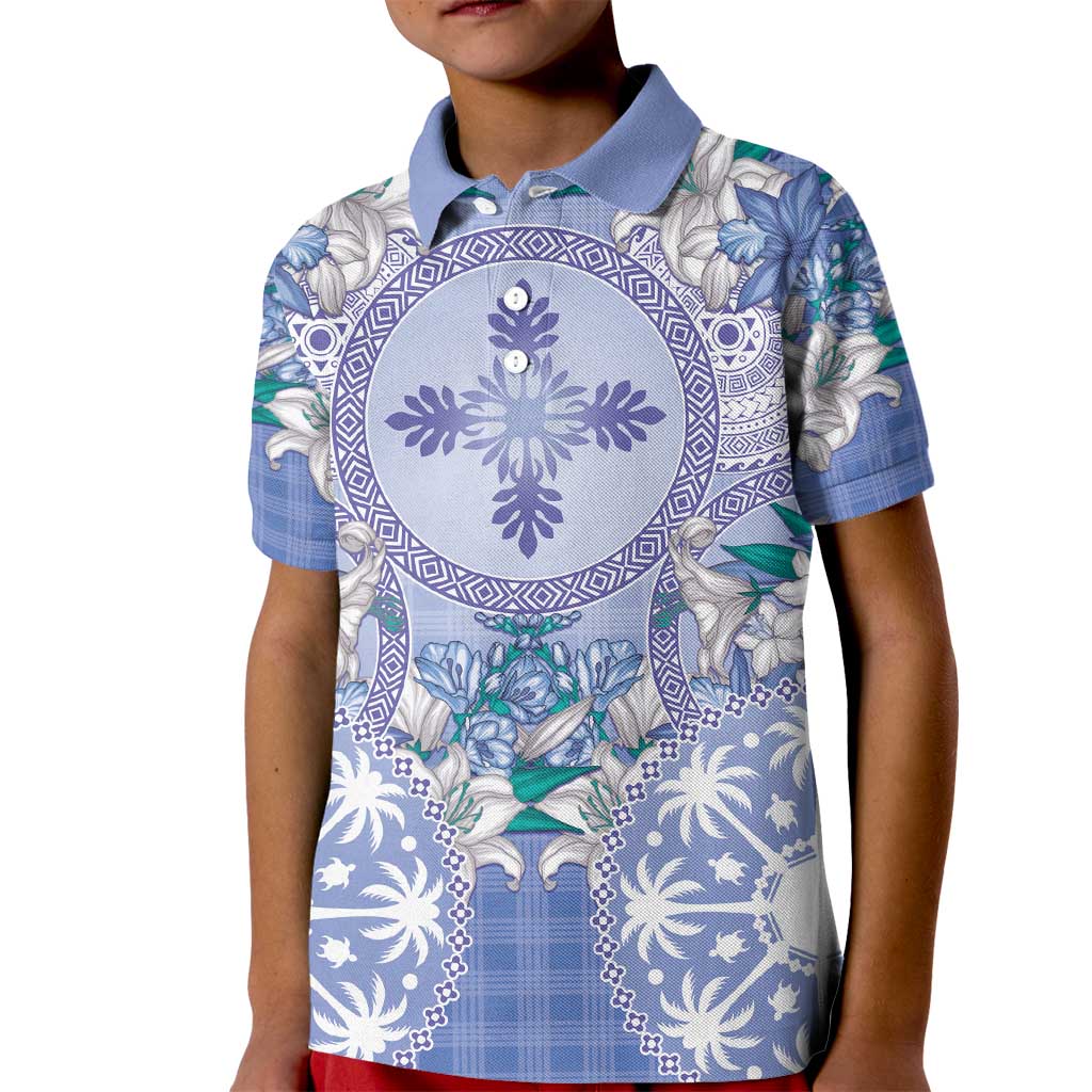 Hawaii Violet Palaka Kid Polo Shirt With Tapa Pattern Tropical Flowers LT05 Kid Violet - Polynesian Pride
