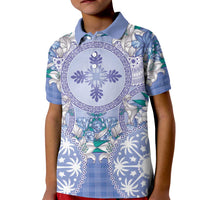 Hawaii Violet Palaka Kid Polo Shirt With Tapa Pattern Tropical Flowers LT05 Kid Violet - Polynesian Pride