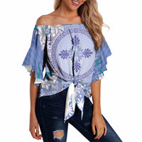 Hawaii Violet Palaka Off Shoulder Wrap Waist Top With Tapa Pattern Tropical Flowers LT05 - Polynesian Pride