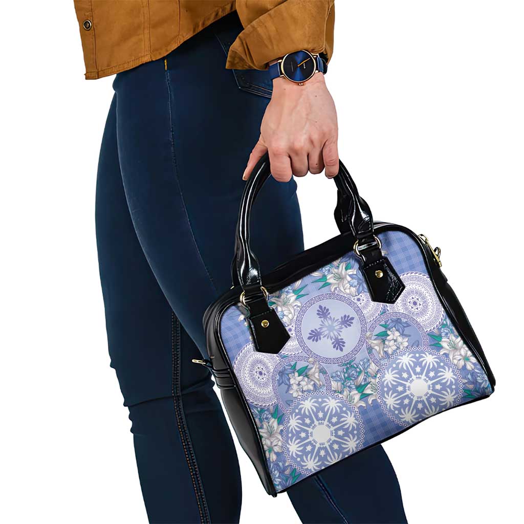 Hawaii Violet Palaka Shoulder Handbag With Tapa Pattern Tropical Flowers - Polynesian Pride