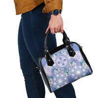 Hawaii Violet Palaka Shoulder Handbag With Tapa Pattern Tropical Flowers - Polynesian Pride
