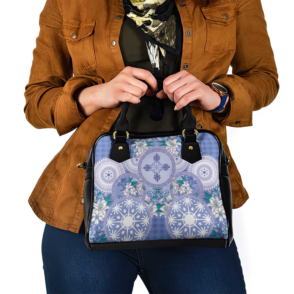Hawaii Violet Palaka Shoulder Handbag With Tapa Pattern Tropical Flowers - Polynesian Pride