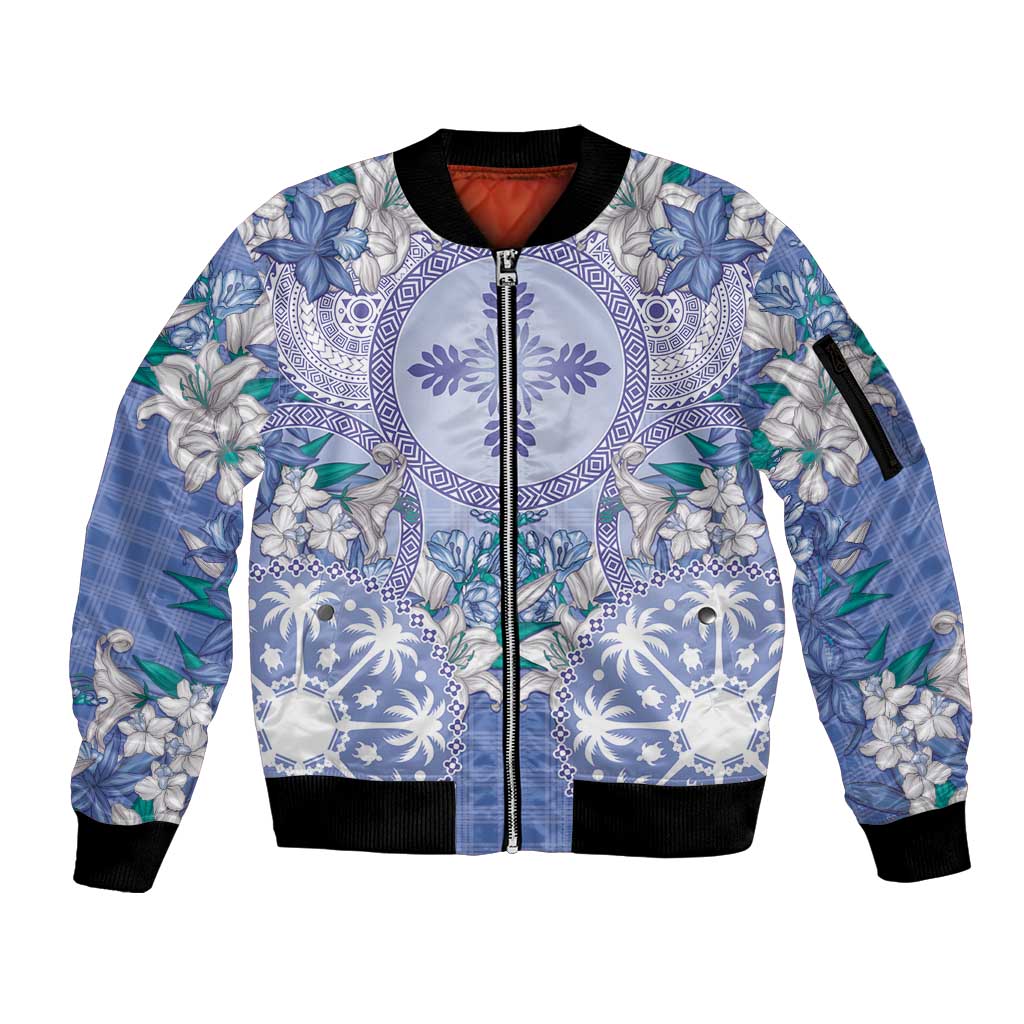 Hawaii Violet Palaka Sleeve Zip Bomber Jacket With Tapa Pattern Tropical Flowers LT05 Unisex Violet - Polynesian Pride