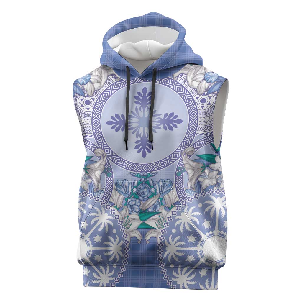 Hawaii Violet Palaka Sleeveless Hoodie With Tapa Pattern Tropical Flowers LT05 Violet - Polynesian Pride
