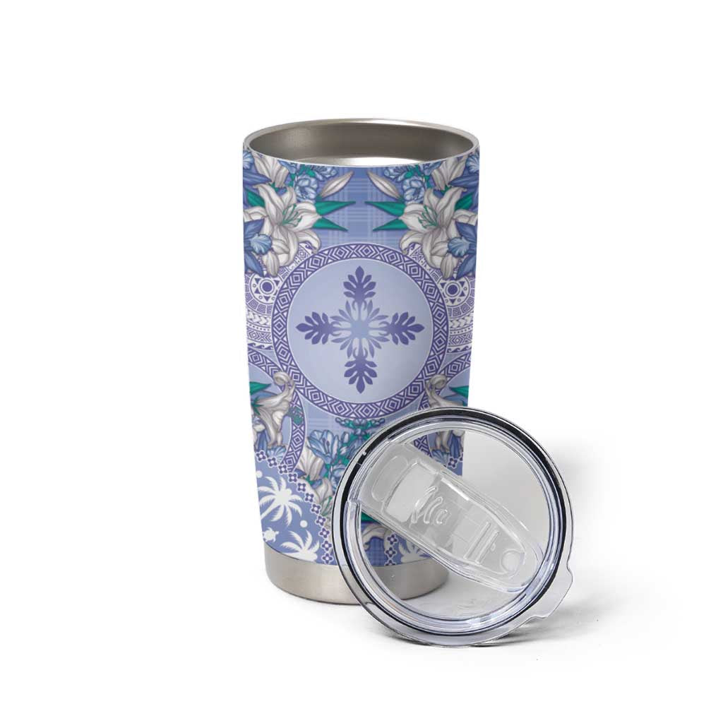 Hawaii Violet Palaka Tumbler Cup With Tapa Pattern Tropical Flowers - Polynesian Pride