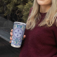 Hawaii Violet Palaka Tumbler Cup With Tapa Pattern Tropical Flowers - Polynesian Pride