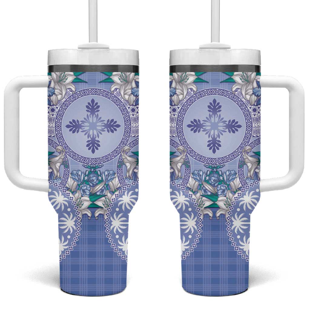 Hawaii Violet Palaka Tumbler With Handle With Tapa Pattern Tropical Flowers LT05 One Size: 40 oz Violet - Polynesian Pride