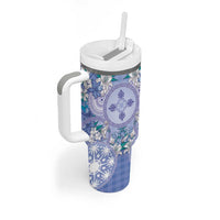Hawaii Violet Palaka Tumbler With Handle With Tapa Pattern Tropical Flowers LT05 - Polynesian Pride