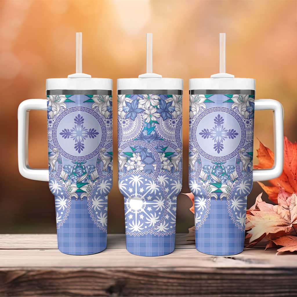 Hawaii Violet Palaka Tumbler With Handle With Tapa Pattern Tropical Flowers LT05 - Polynesian Pride