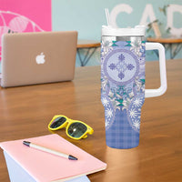 Hawaii Violet Palaka Tumbler With Handle With Tapa Pattern Tropical Flowers LT05 - Polynesian Pride