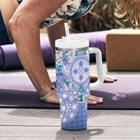 Hawaii Violet Palaka Tumbler With Handle With Tapa Pattern Tropical Flowers LT05 - Polynesian Pride