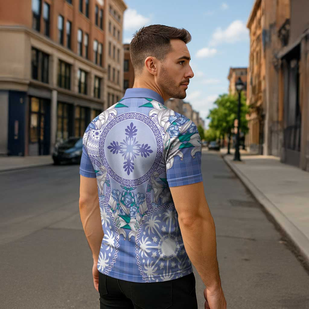 Hawaii Violet Palaka Zipper Polo Shirt With Tapa Pattern Tropical Flowers - Polynesian Pride