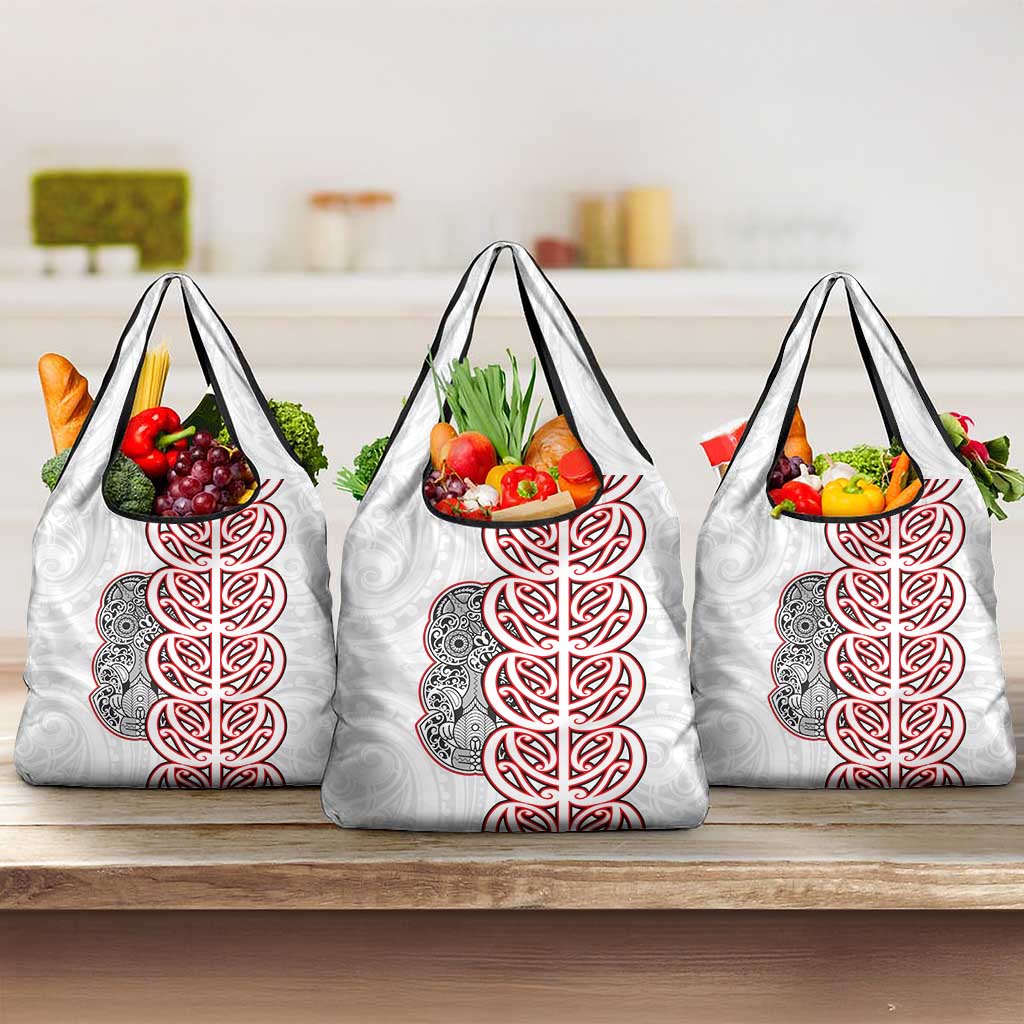 Aotearoa New Zealand Grocery Bag Maori Marae Pattern Tiki LT05 3-pack One Size White - Polynesian Pride