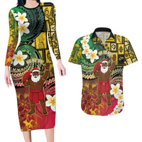 Vanuatu Christmas Couples Matching Long Sleeve Bodycon Dress and Hawaiian Shirt Ni-Van Santa Retro Style LT05 Colorful - Polynesian Pride