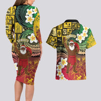 Vanuatu Christmas Couples Matching Long Sleeve Bodycon Dress and Hawaiian Shirt Ni-Van Santa Retro Style LT05 - Polynesian Pride