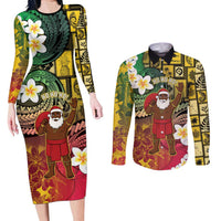 Vanuatu Christmas Couples Matching Long Sleeve Bodycon Dress and Long Sleeve Button Shirt Ni-Van Santa Retro Style LT05 Colorful - Polynesian Pride