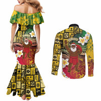 Vanuatu Christmas Couples Matching Mermaid Dress and Long Sleeve Button Shirt Ni-Van Santa Retro Style LT05 - Polynesian Pride