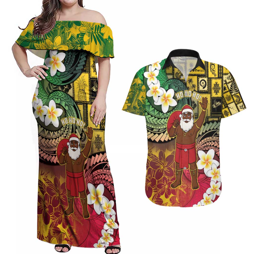 Vanuatu Christmas Couples Matching Off Shoulder Maxi Dress and Hawaiian Shirt Ni-Van Santa Retro Style LT05 Colorful - Polynesian Pride