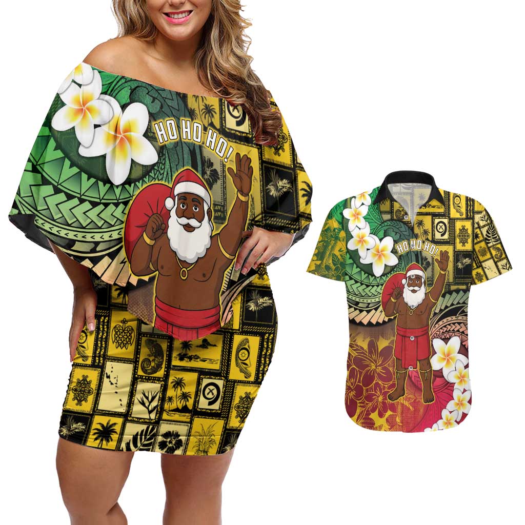 Vanuatu Christmas Couples Matching Off Shoulder Short Dress and Hawaiian Shirt Ni-Van Santa Retro Style LT05 Colorful - Polynesian Pride