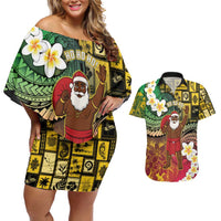 Vanuatu Christmas Couples Matching Off Shoulder Short Dress and Hawaiian Shirt Ni-Van Santa Retro Style LT05 Colorful - Polynesian Pride