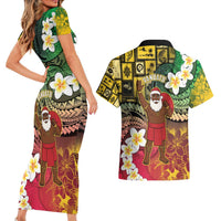 Vanuatu Christmas Couples Matching Short Sleeve Bodycon Dress and Hawaiian Shirt Ni-Van Santa Retro Style LT05 - Polynesian Pride