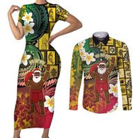 Vanuatu Christmas Couples Matching Short Sleeve Bodycon Dress and Long Sleeve Button Shirt Ni-Van Santa Retro Style LT05 Colorful - Polynesian Pride