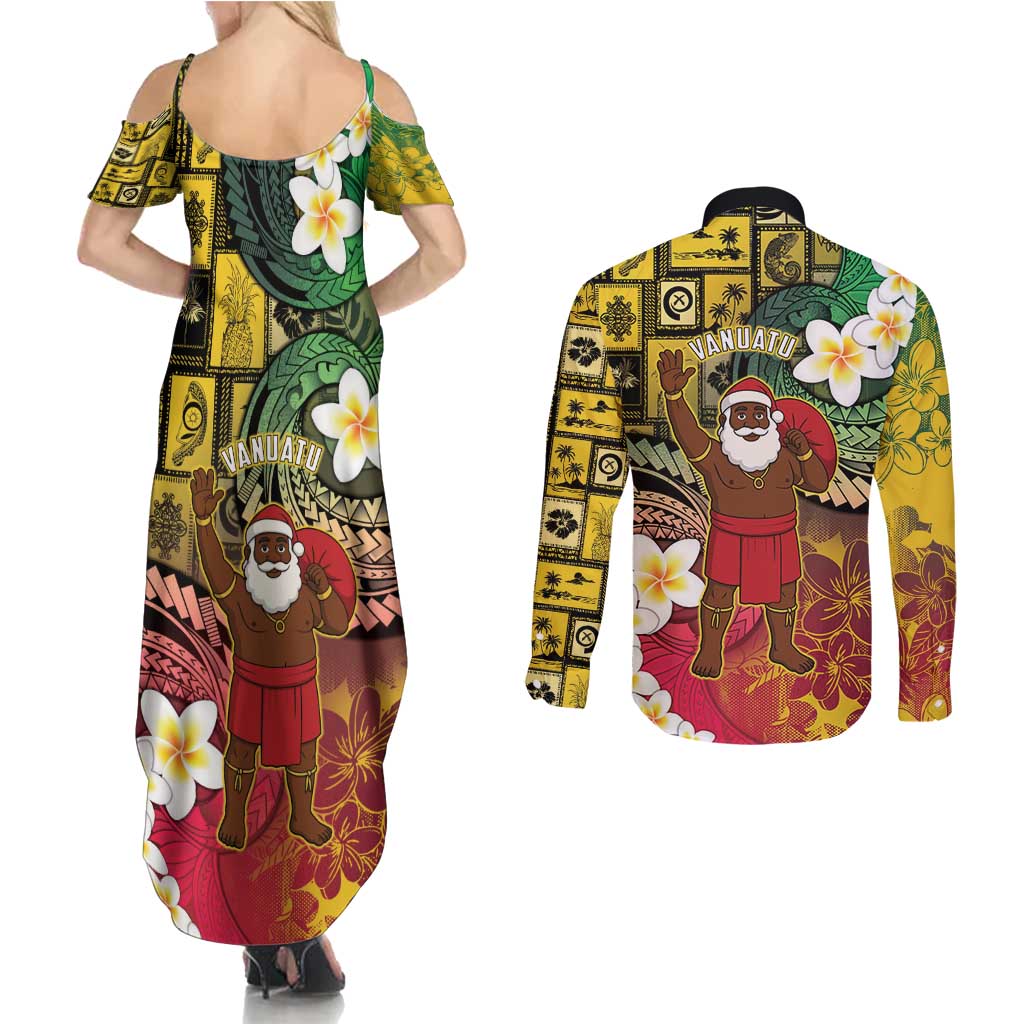 Vanuatu Christmas Couples Matching Summer Maxi Dress and Long Sleeve Button Shirt Ni-Van Santa Retro Style LT05 - Polynesian Pride