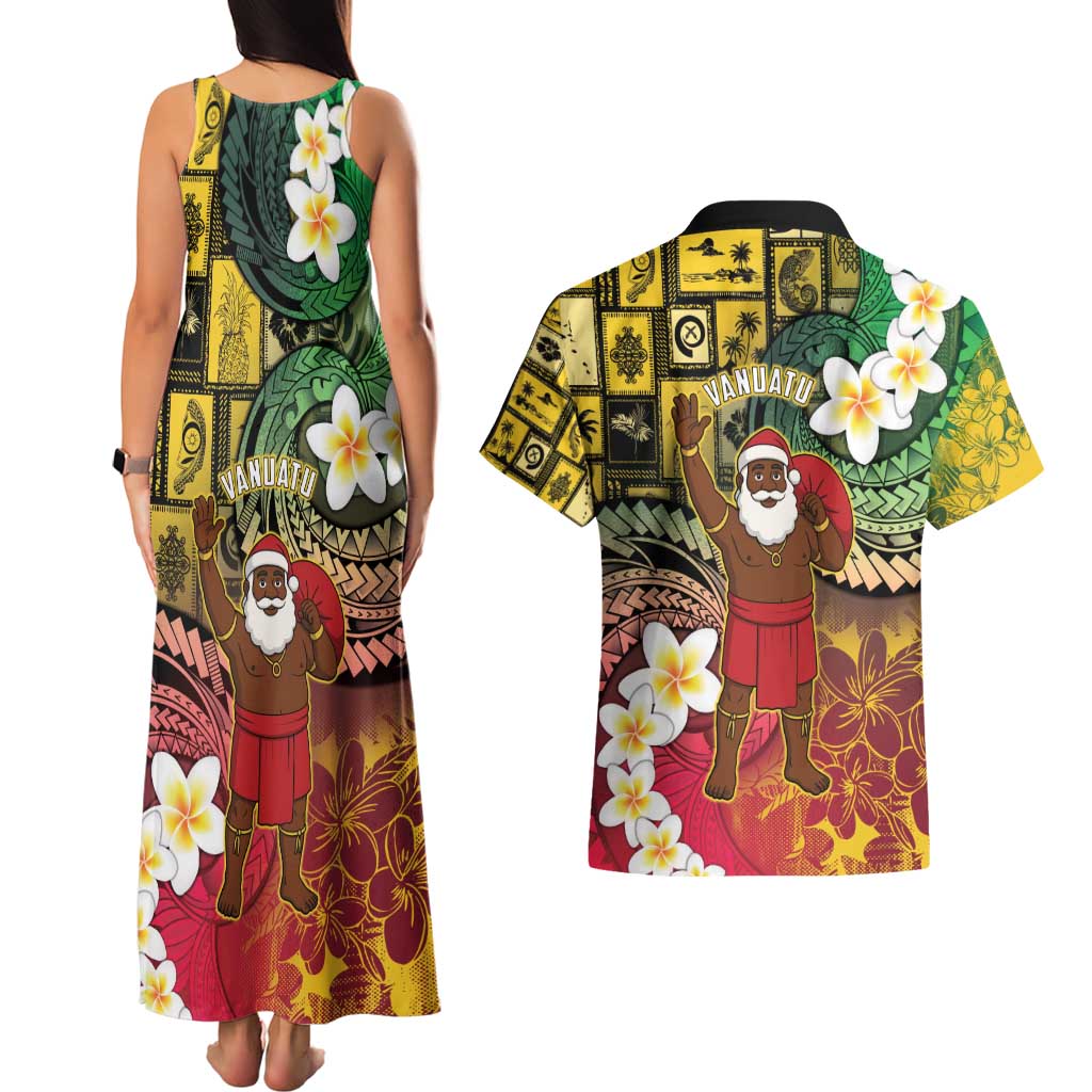 Vanuatu Christmas Couples Matching Tank Maxi Dress and Hawaiian Shirt Ni-Van Santa Retro Style LT05 - Polynesian Pride