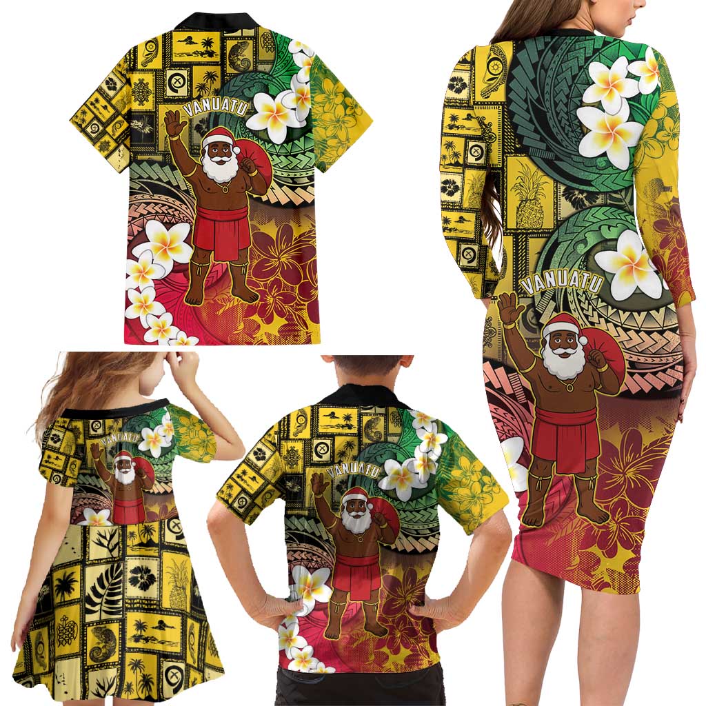 Vanuatu Christmas Family Matching Long Sleeve Bodycon Dress and Hawaiian Shirt Ni-Van Santa Retro Style LT05 - Polynesian Pride