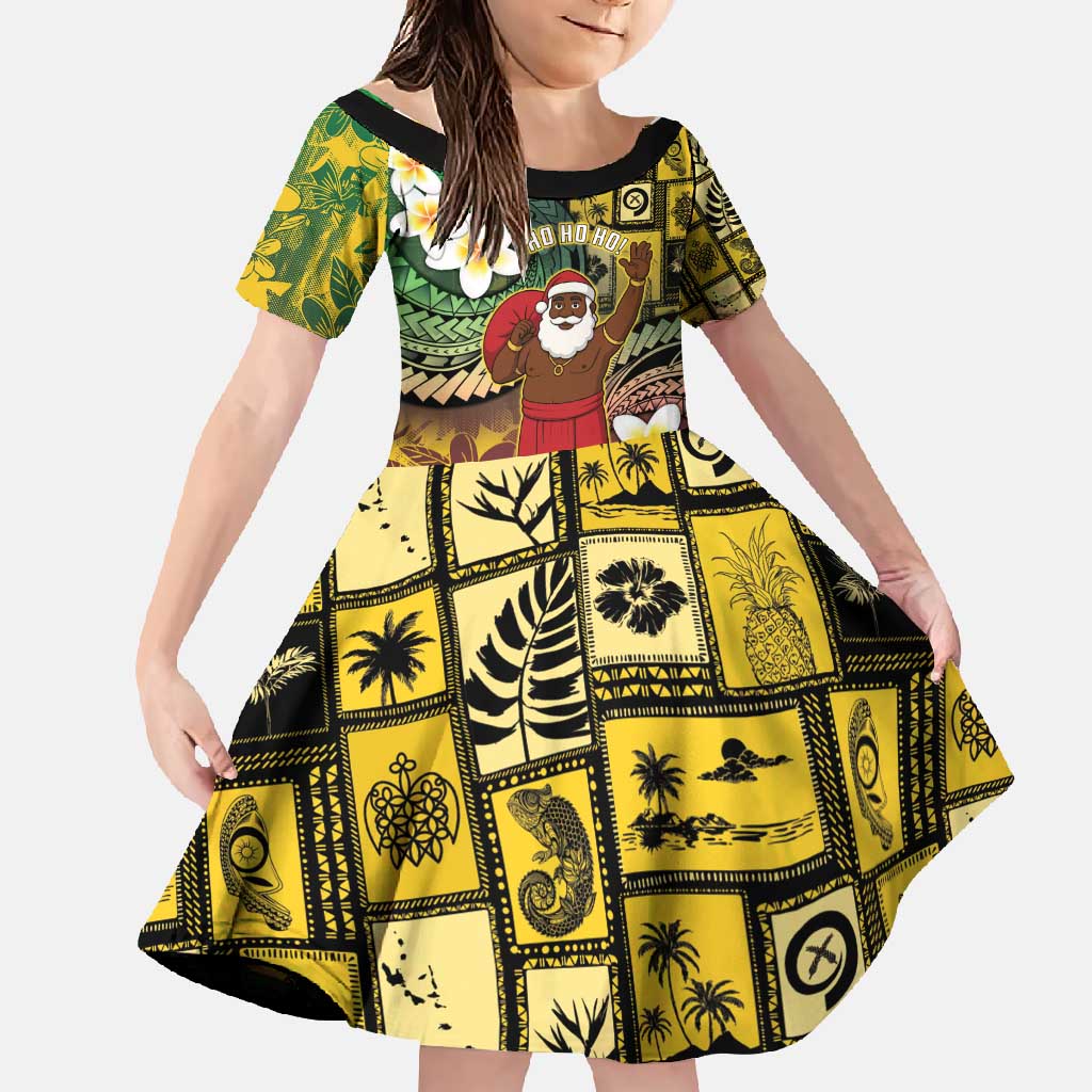 Vanuatu Christmas Family Matching Mermaid Dress and Hawaiian Shirt Ni-Van Santa Retro Style LT05 Daughter's Dress Colorful - Polynesian Pride