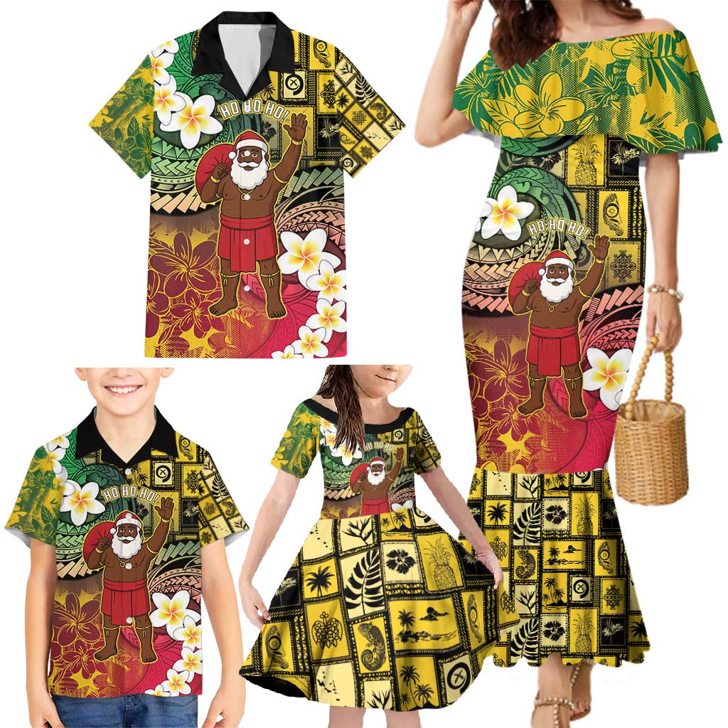 Vanuatu Christmas Family Matching Mermaid Dress and Hawaiian Shirt Ni-Van Santa Retro Style LT05 - Polynesian Pride