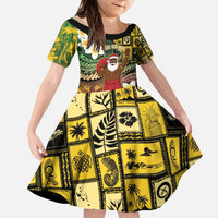 Vanuatu Christmas Family Matching Off The Shoulder Long Sleeve Dress and Hawaiian Shirt Ni-Van Santa Retro Style LT05 Daughter's Dress Colorful - Polynesian Pride