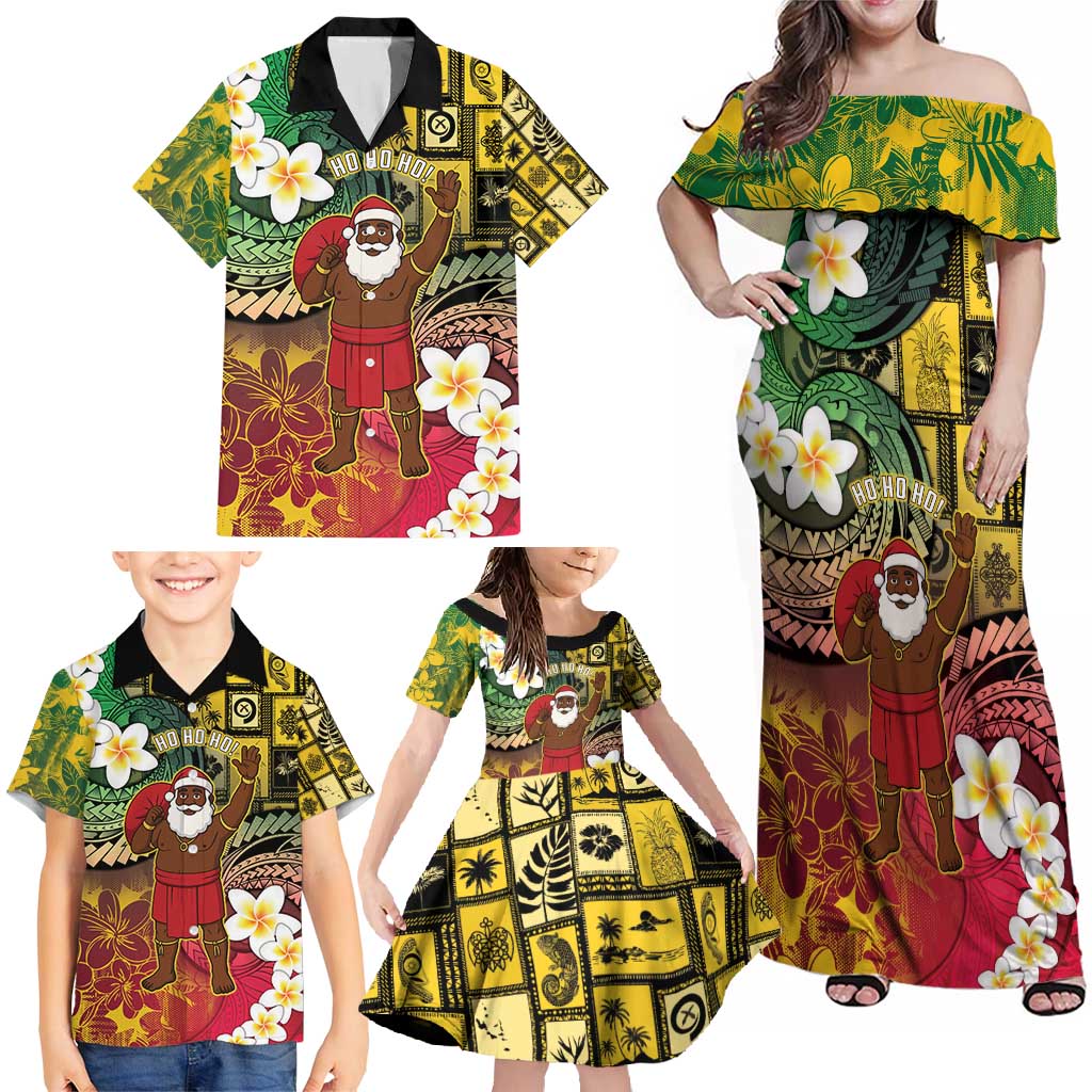 Vanuatu Christmas Family Matching Off Shoulder Maxi Dress and Hawaiian Shirt Ni-Van Santa Retro Style LT05 - Polynesian Pride