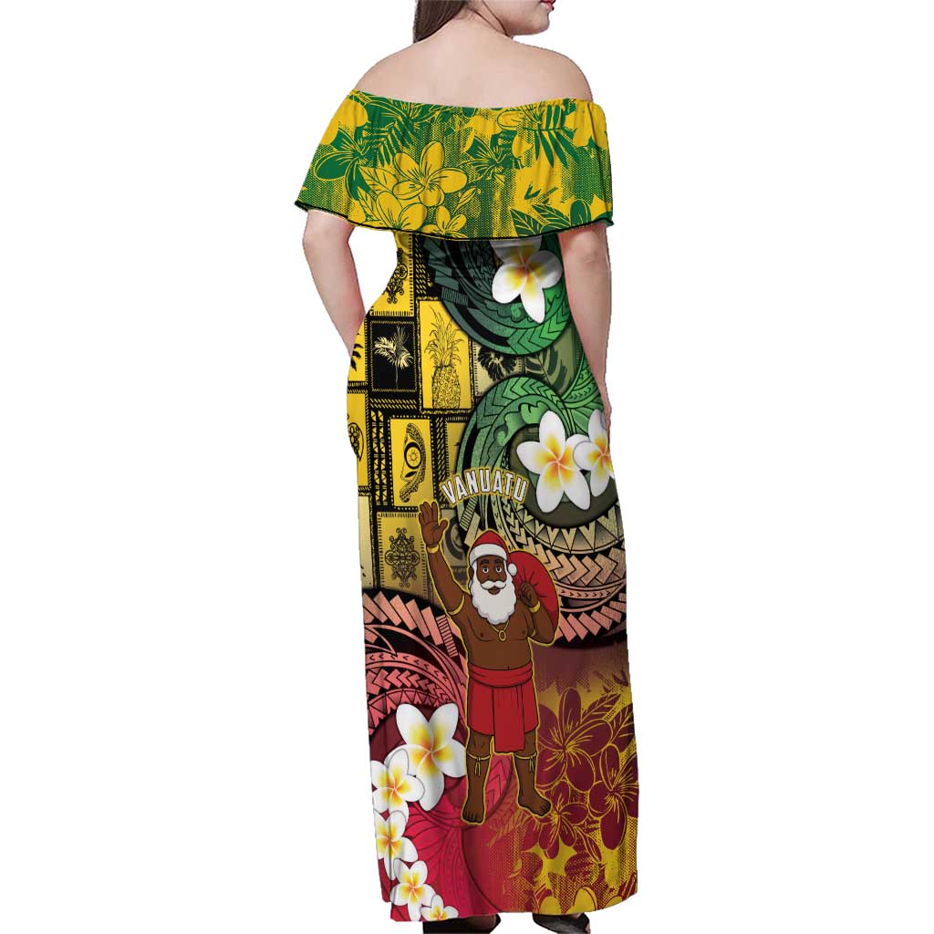 Vanuatu Christmas Family Matching Off Shoulder Maxi Dress and Hawaiian Shirt Ni-Van Santa Retro Style LT05 - Polynesian Pride