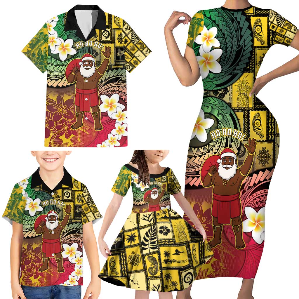 Vanuatu Christmas Family Matching Short Sleeve Bodycon Dress and Hawaiian Shirt Ni-Van Santa Retro Style LT05 - Polynesian Pride