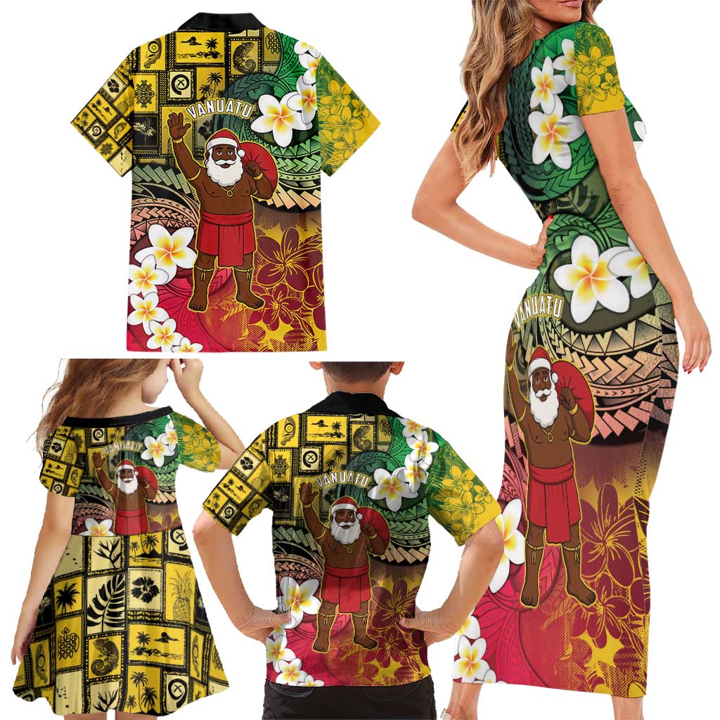 Vanuatu Christmas Family Matching Short Sleeve Bodycon Dress and Hawaiian Shirt Ni-Van Santa Retro Style LT05 - Polynesian Pride