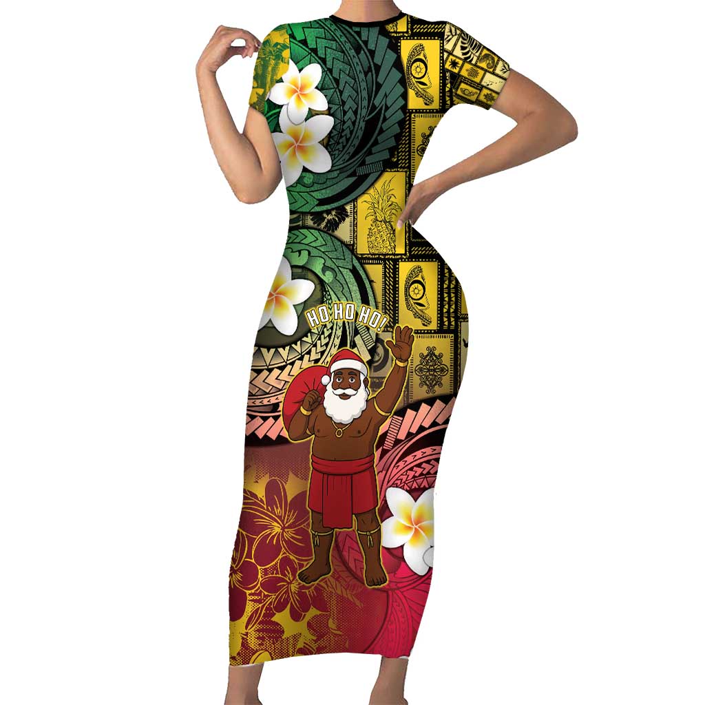 Vanuatu Christmas Family Matching Short Sleeve Bodycon Dress and Hawaiian Shirt Ni-Van Santa Retro Style LT05 Mom's Dress Colorful - Polynesian Pride