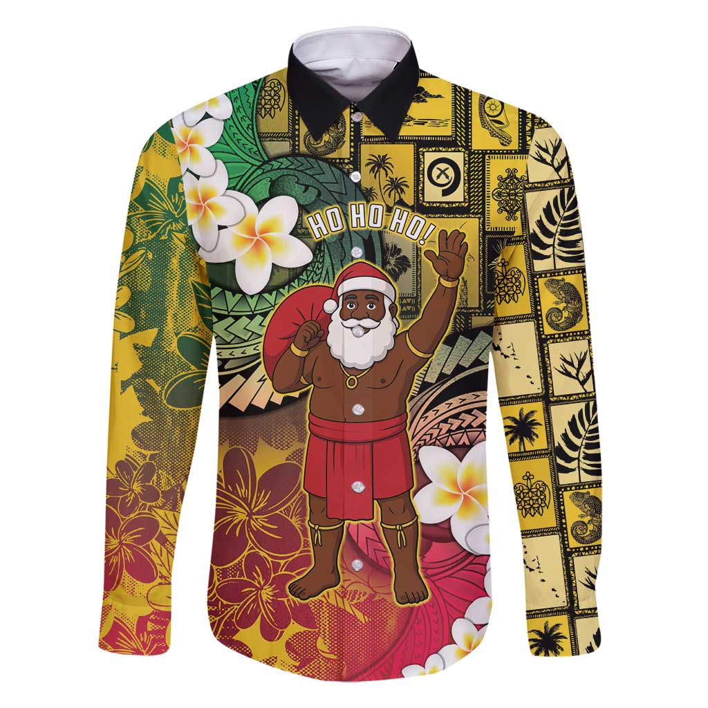 Vanuatu Christmas Family Matching Summer Maxi Dress and Hawaiian Shirt Ni-Van Santa Retro Style LT05 Dad's Shirt - Long Sleeve Colorful - Polynesian Pride