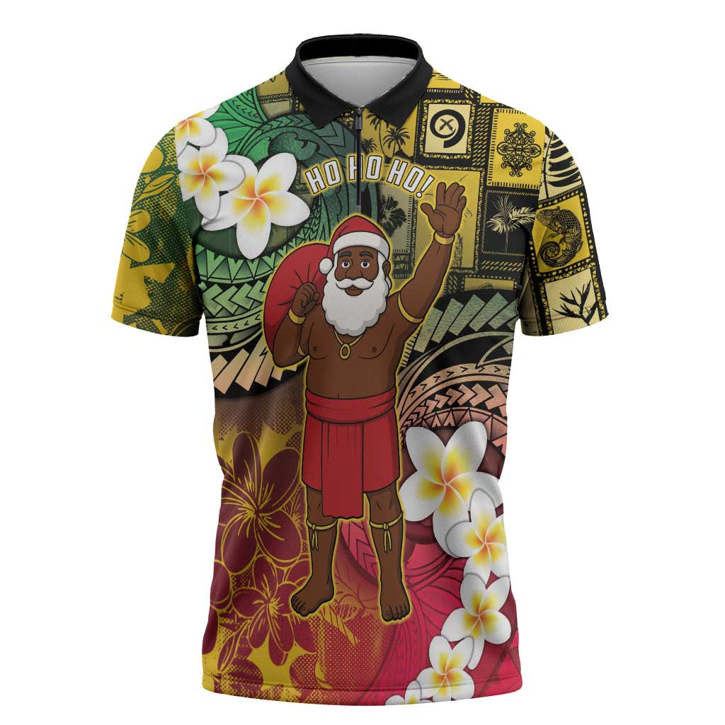 Vanuatu Christmas Zipper Polo Shirt Ni-Van Santa Retro Style - Polynesian Pride