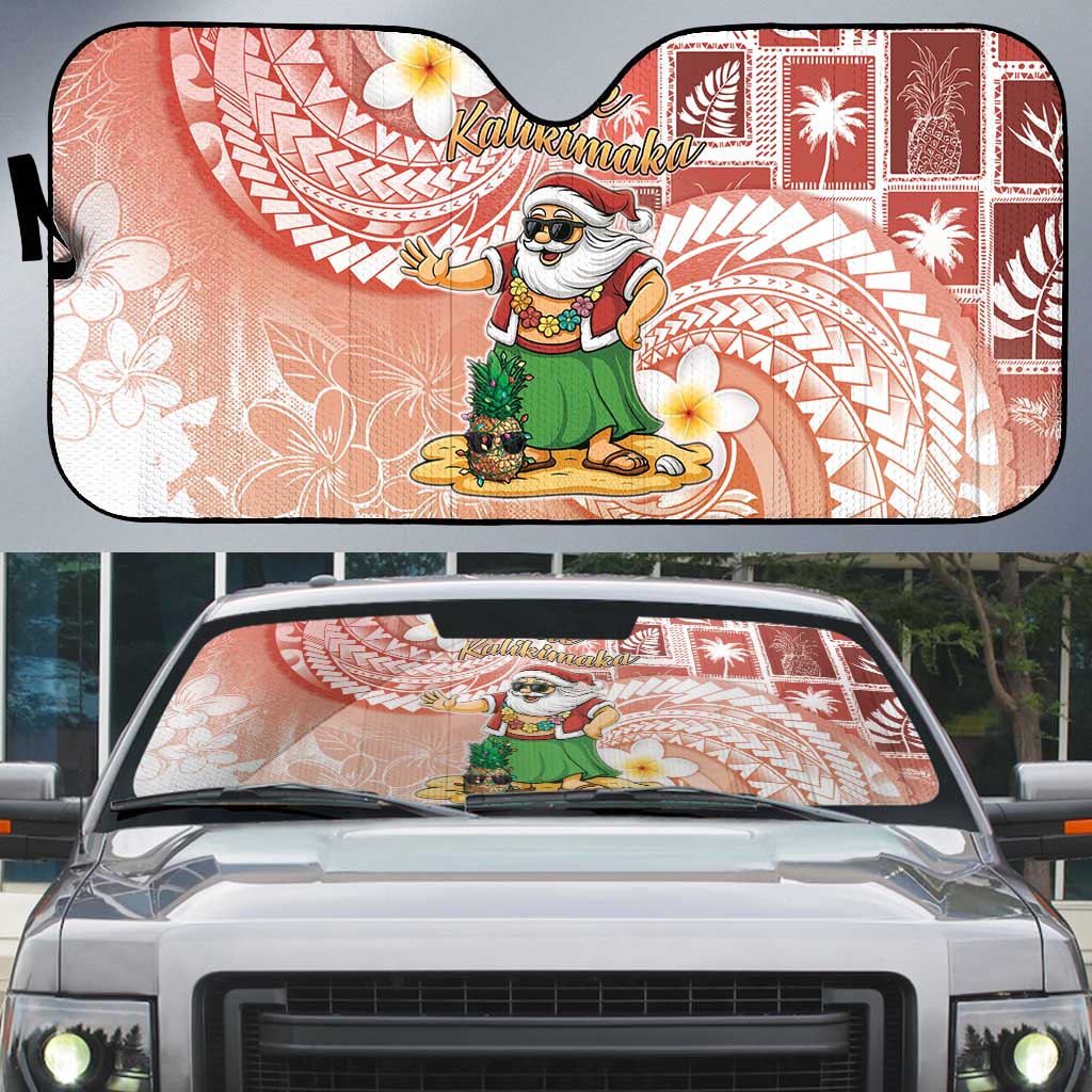 Hawaii Mele Kalikimaka Auto Sun Shade Hula Santa Retro Style Red LT05 Red - Polynesian Pride