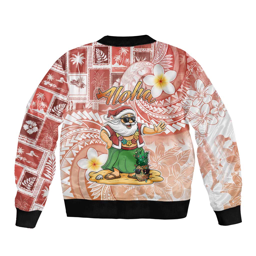 Hawaii Mele Kalikimaka Bomber Jacket Hula Santa Retro Style Red LT05 - Polynesian Pride