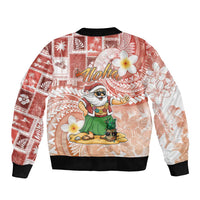 Hawaii Mele Kalikimaka Bomber Jacket Hula Santa Retro Style Red LT05 - Polynesian Pride