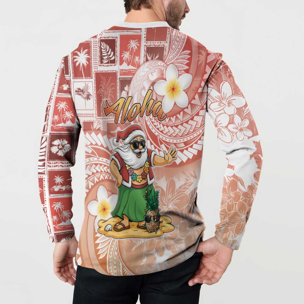 Hawaii Mele Kalikimaka Button Sweatshirt Hula Santa Retro Style Red - Polynesian Pride