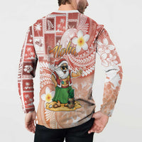 Hawaii Mele Kalikimaka Button Sweatshirt Hula Santa Retro Style Red - Polynesian Pride