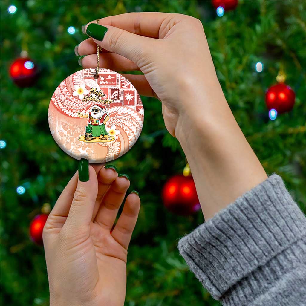 Hawaii Mele Kalikimaka Ceramic Ornament Hula Santa Retro Style Red - Polynesian Pride